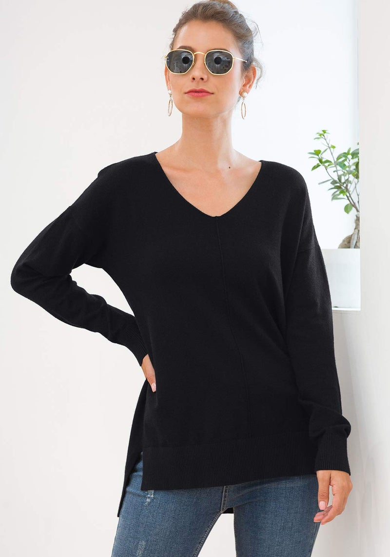 Jouica Women's Cozy Sweater with Ribbed Hemline and Sleeve Hems,Black,Medium - Image 4